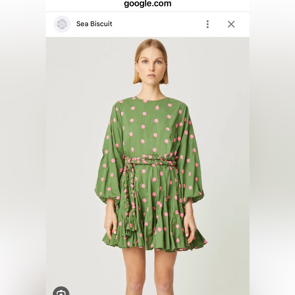 Rhode Ella Dress. Pink and green. Size large. Woven belt. VGUC.